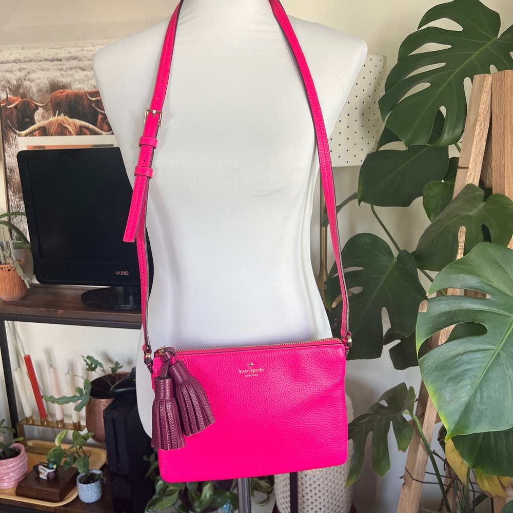 Kate Spade Bright Pink Crossbody Bag with Tassel Accents - Picture 9 of 16